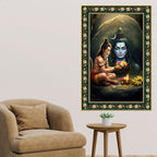 Hanuman Worship Shiva Floral Border Vertical Wall Painting