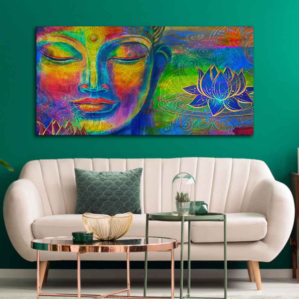 Head of Lord Buddha Colorful Wall Painting - Decor Smart