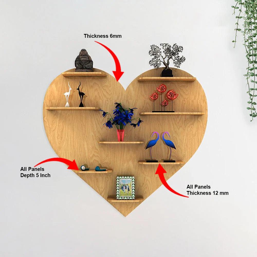 Heart Backlit Designer Wooden Wall Shelf / Book Shelf / Night Light, Light Oak Finish - Decor Smart