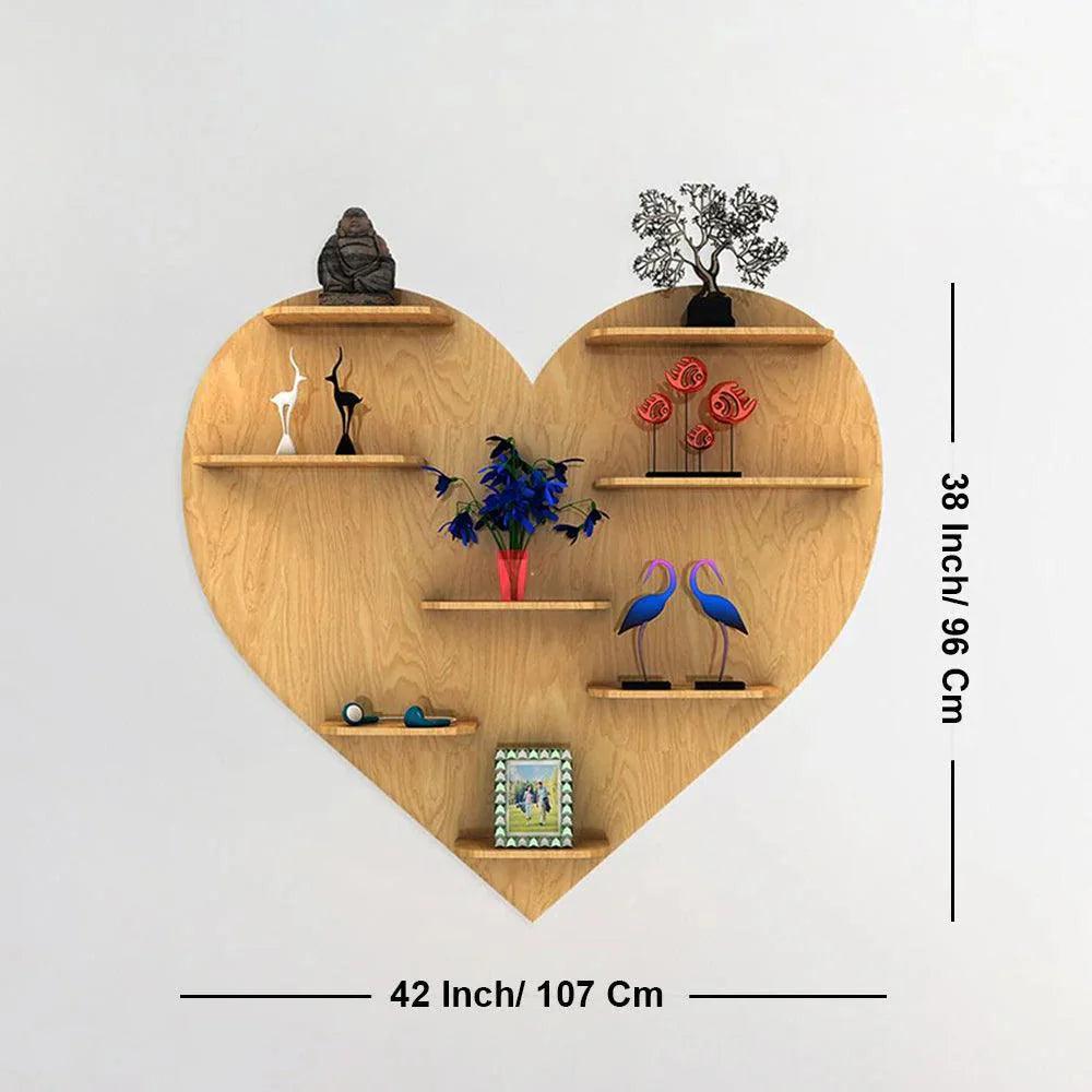 Heart Backlit Designer Wooden Wall Shelf / Book Shelf / Night Light, Light Oak Finish - Decor Smart
