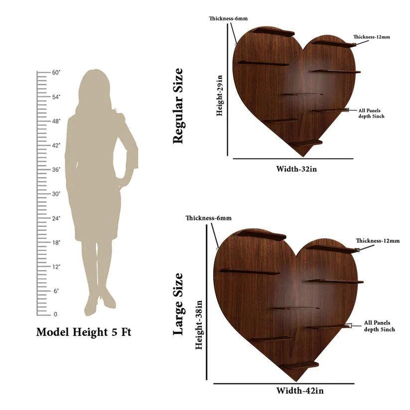 Heart Backlit Designer Wooden Wall Shelf / Book Shelf / Night Light, Walnut Finish - Decor Smart
