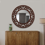 Heart Design Frame Round Shape Wooden Wall Mirror - Decor Smart