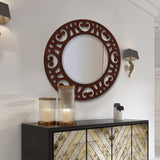 Heart Design Frame Round Shape Wooden Wall Mirror - Decor Smart