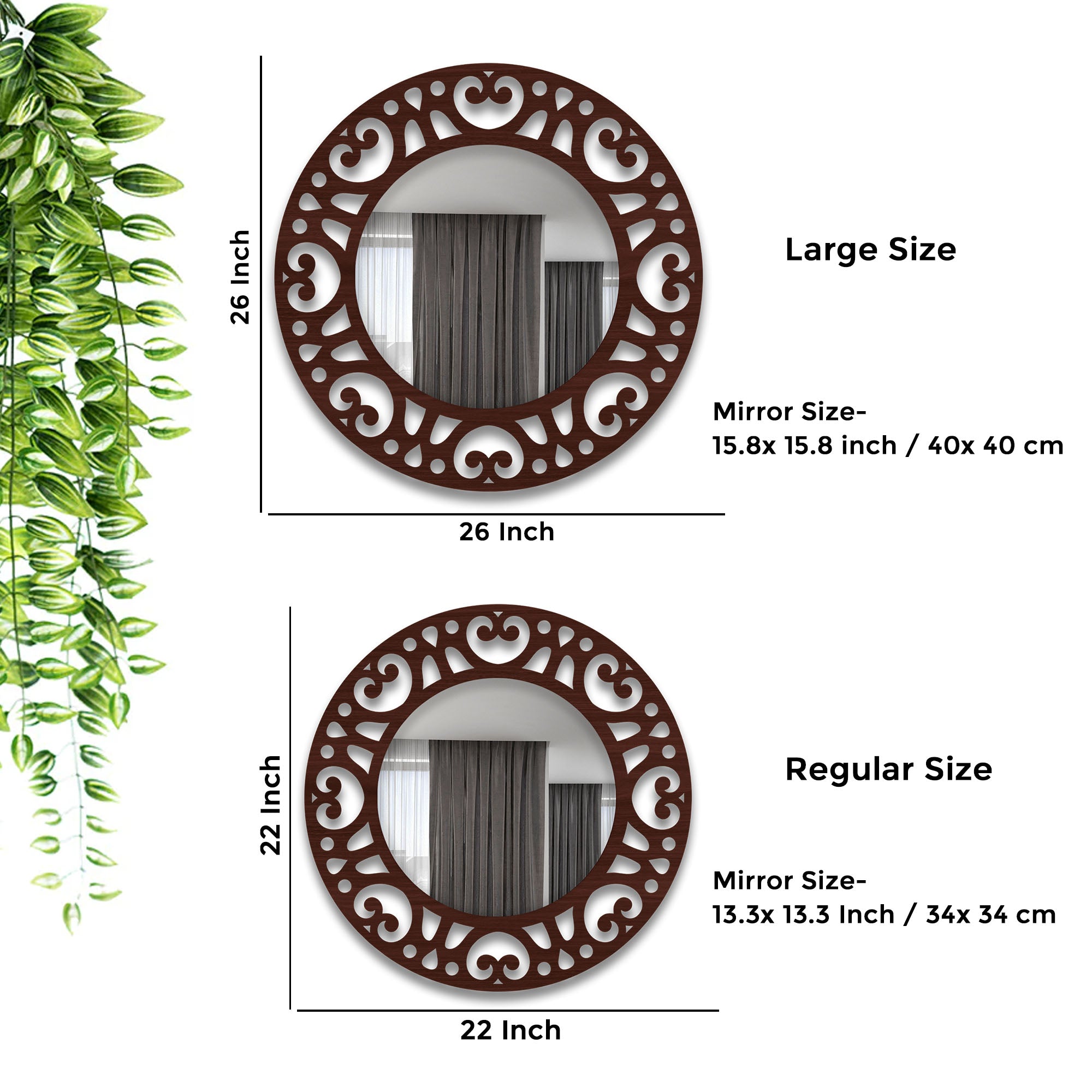 Heart Design Frame Round Shape Wooden Wall Mirror - Decor Smart