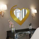 Heart Shape Stylish Wooden Wall Mirror With Gold Texture - Decor Smart