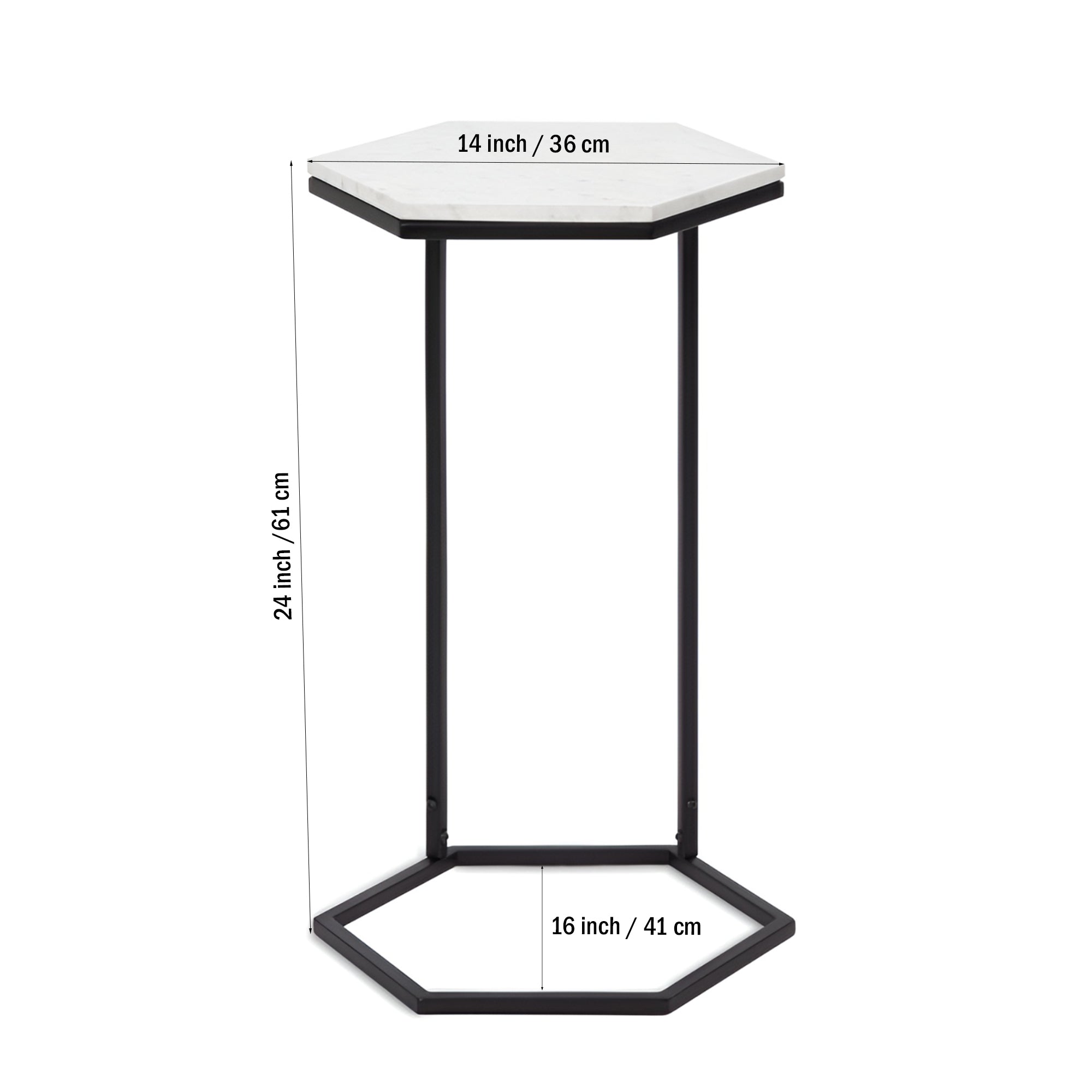 Hexagon Shape Marble Top Black Stand Side Table - Decor Smart