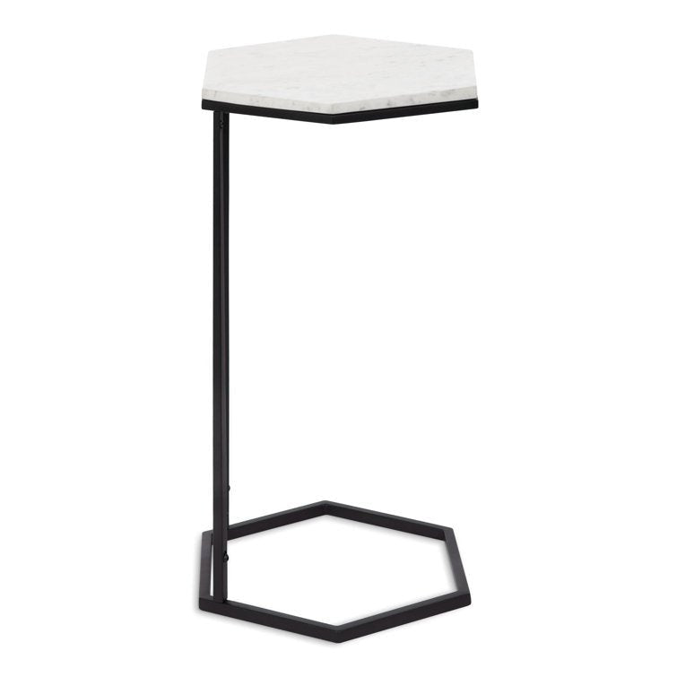 Hexagon Shape Marble Top Black Stand Side Table - Decor Smart