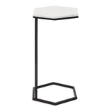 Hexagon Shape Marble Top Black Stand Side Table - Decor Smart