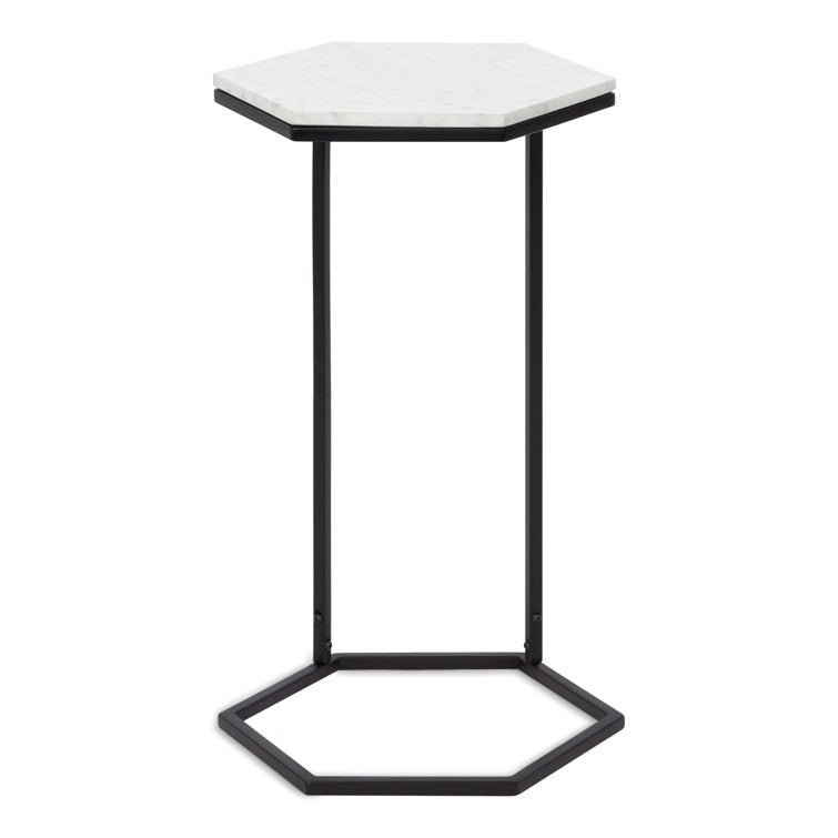 Hexagon Shape Marble Top Black Stand Side Table - Decor Smart