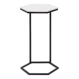 Hexagon Shape Marble Top Black Stand Side Table - Decor Smart