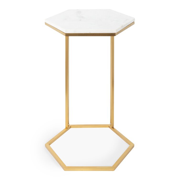 Hexagon Shape Marble Top Golden Stand Side Table - Decor Smart