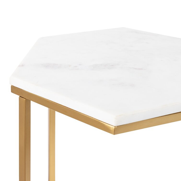 Hexagon Shape Marble Top Golden Stand Side Table - Decor Smart