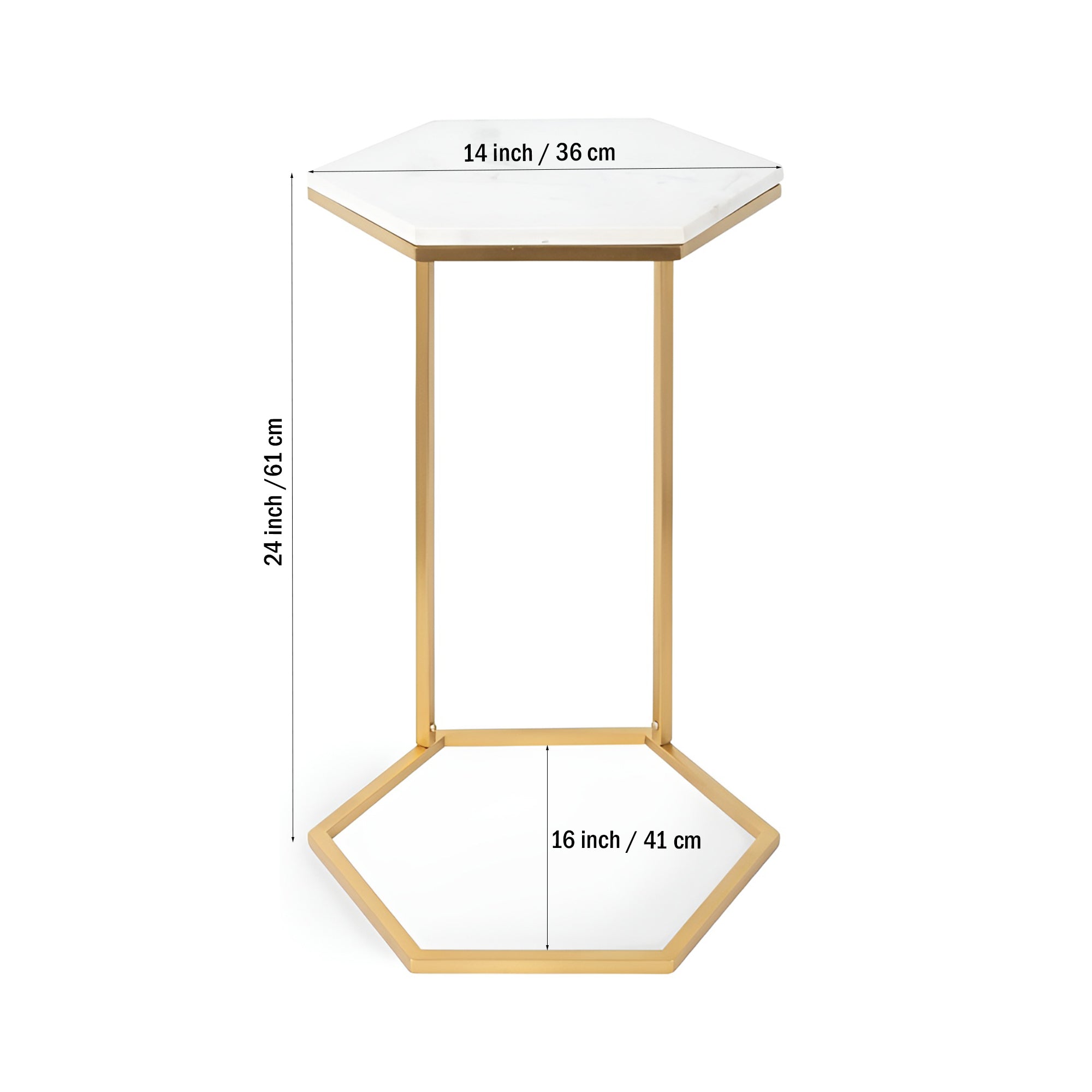 Hexagon Shape Marble Top Golden Stand Side Table - Decor Smart