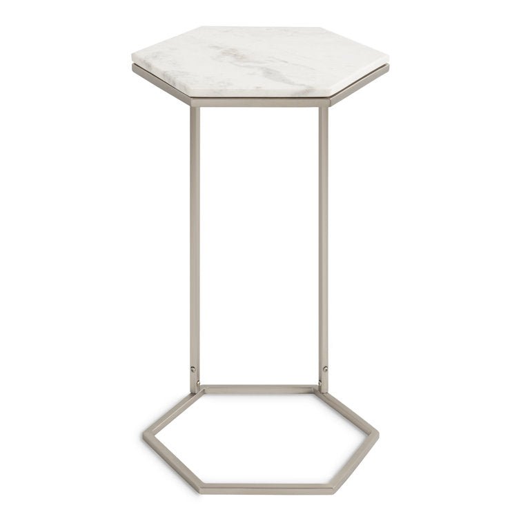 Hexagon Shape Marble Top Silver Stand Side Table - Decor Smart