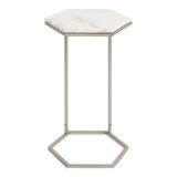 Hexagon Shape Marble Top Silver Stand Side Table - Decor Smart