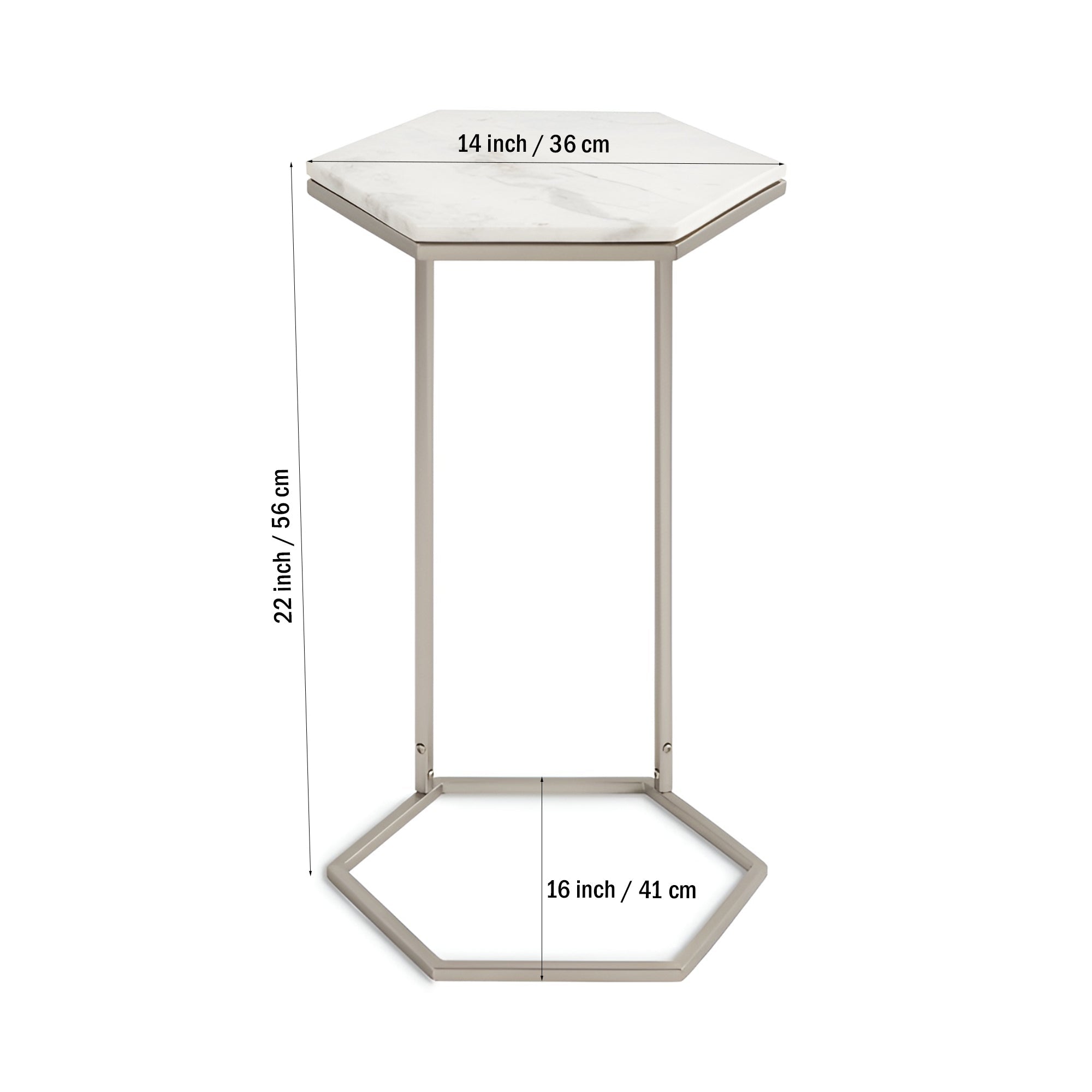 Hexagon Shape Marble Top Silver Stand Side Table - Decor Smart