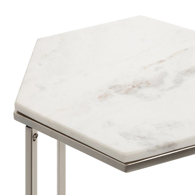 Hexagon Shape Marble Top Silver Stand Side Table - Decor Smart