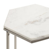 Hexagon Shape Marble Top Silver Stand Side Table - Decor Smart