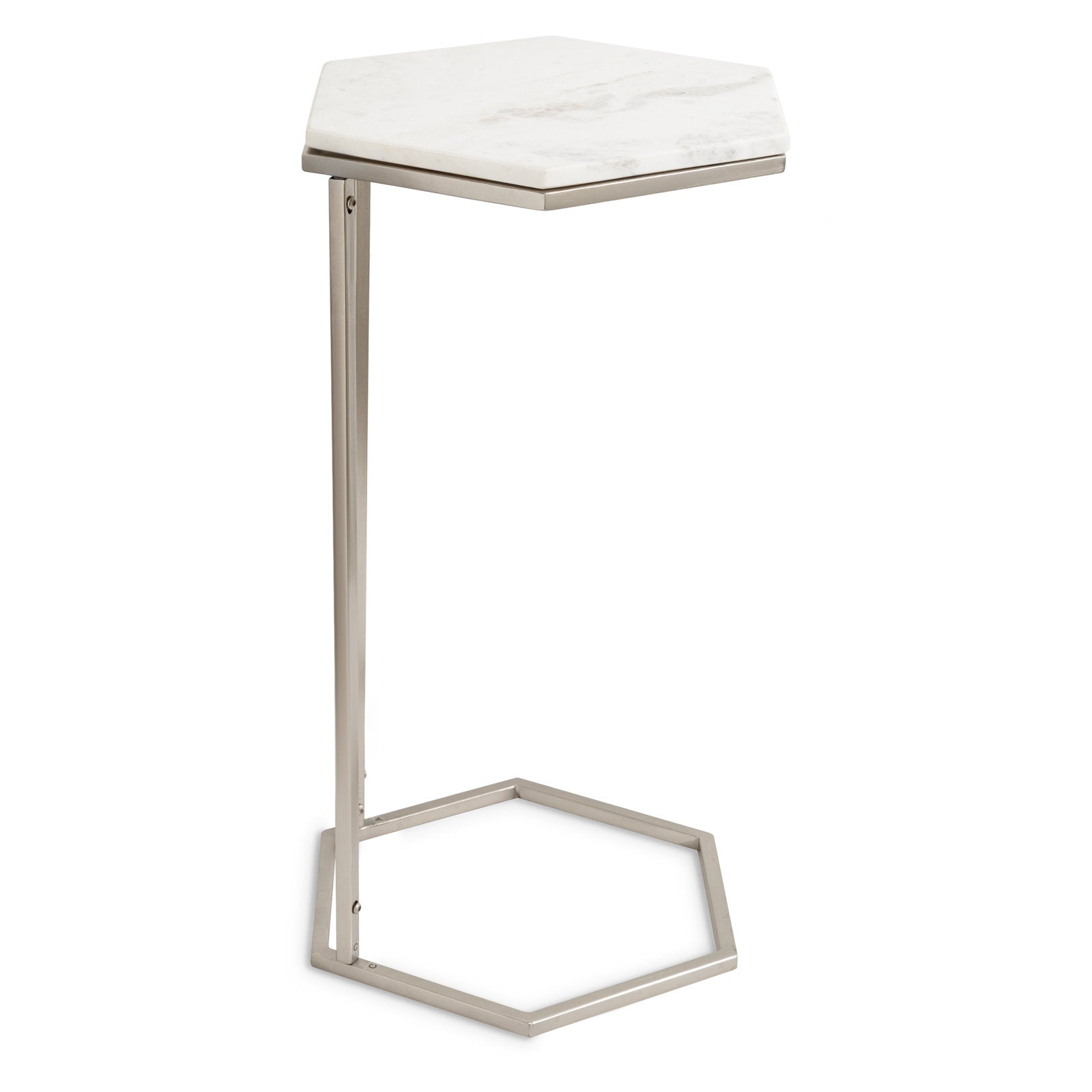 Hexagon Shape Marble Top Silver Stand Side Table - Decor Smart