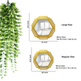 Hexagonal Shape Designer Decorative Wooden Wall Mirror With Gold Texture - Decor Smart