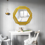 Hexagonal Shape Designer Decorative Wooden Wall Mirror With Gold Texture - Decor Smart