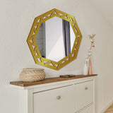 Hexagonal Shape Modern Decorative Wooden Wall Mirror With Gold Texture - Decor Smart