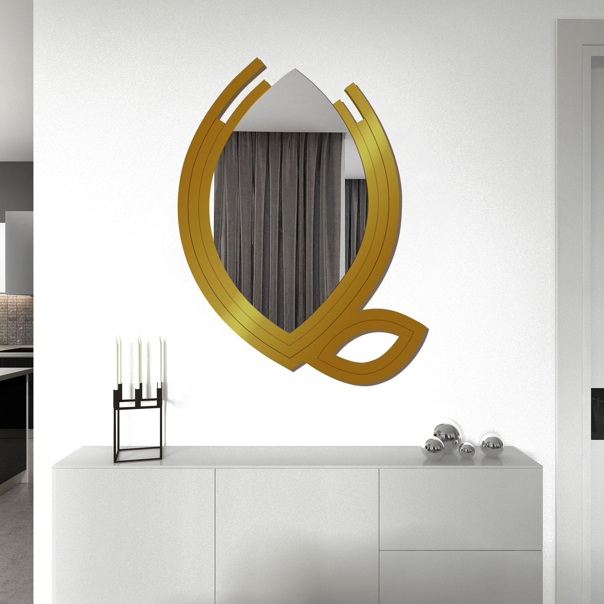 Hidden Eye In The Leaf Design Wood Wall Mirror With Gold Texture - Decor Smart