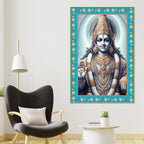 Hindu Deity Vishnu Floral Border Vertical Wall Painting