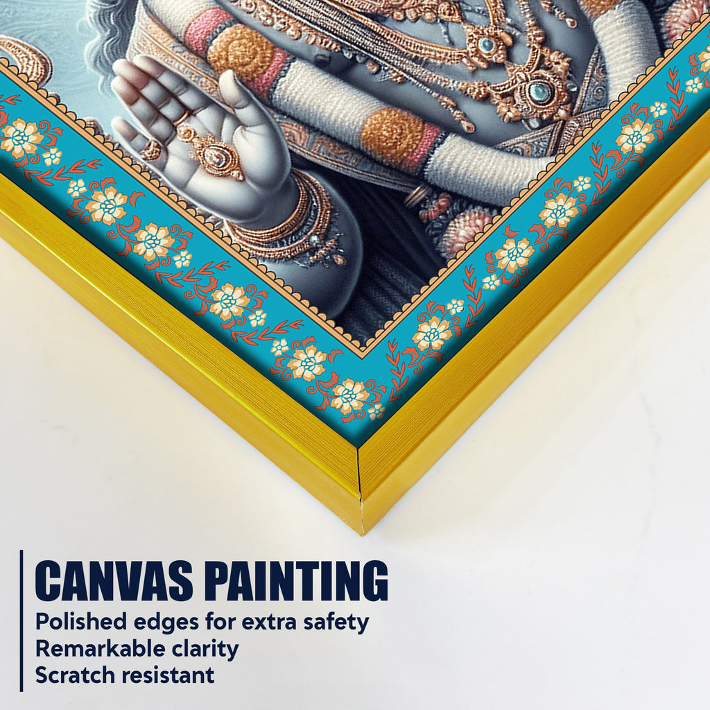 Hindu Deity Vishnu Floral Border Vertical Wall Painting