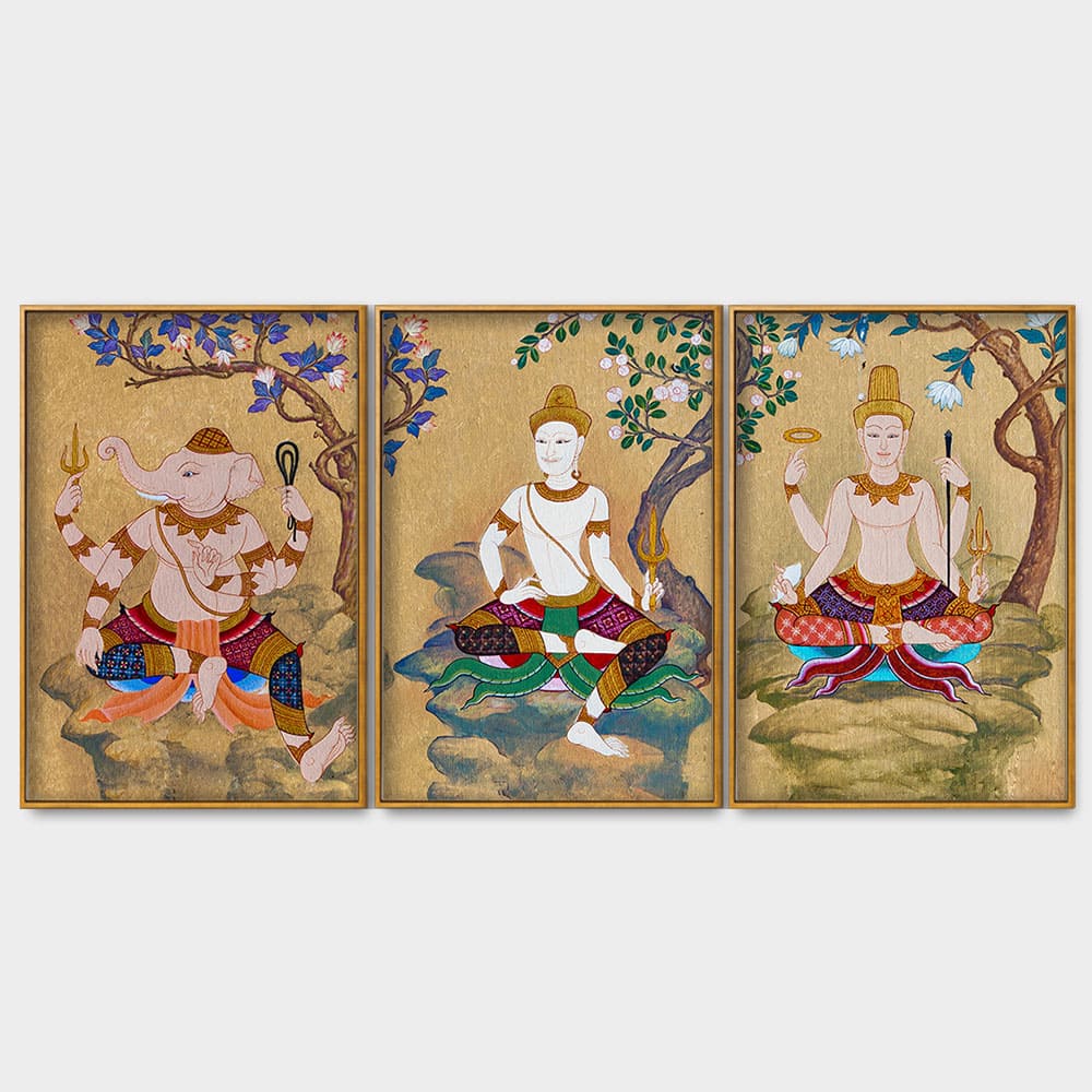 Hindu God Thai Style Art Canvas Floating Canvas Wall Painting Set of Three - Decor Smart