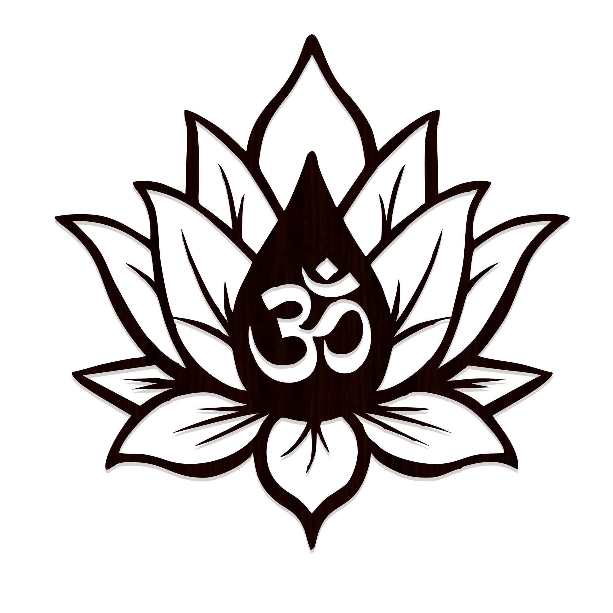 Hindu OM inside Lotus Flower Backlit Wooden Wall Decor with LED Night Light Walnut Finish - Decor Smart