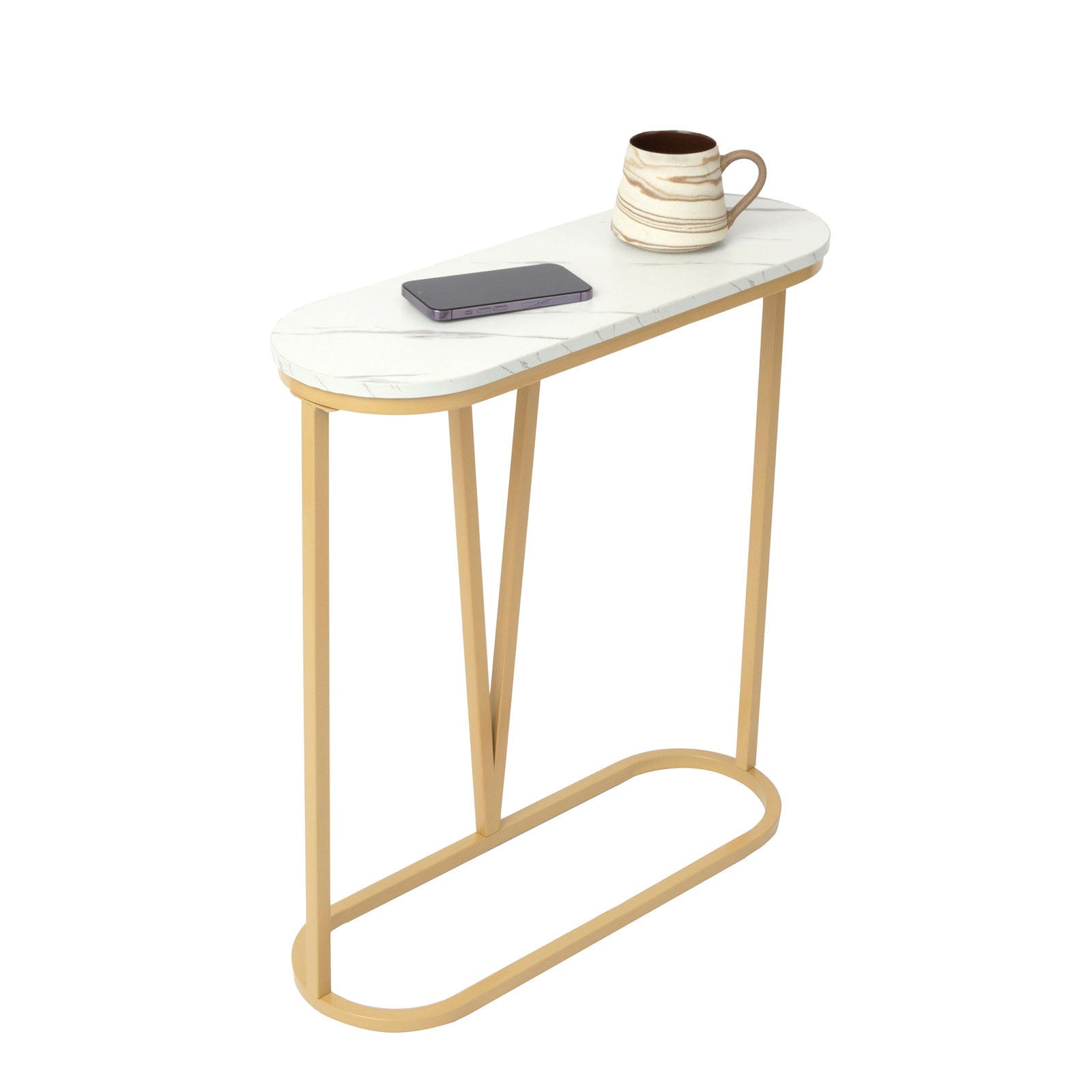 Hollow Bottom Faux Marble Narrow End Side Table - Decor Smart