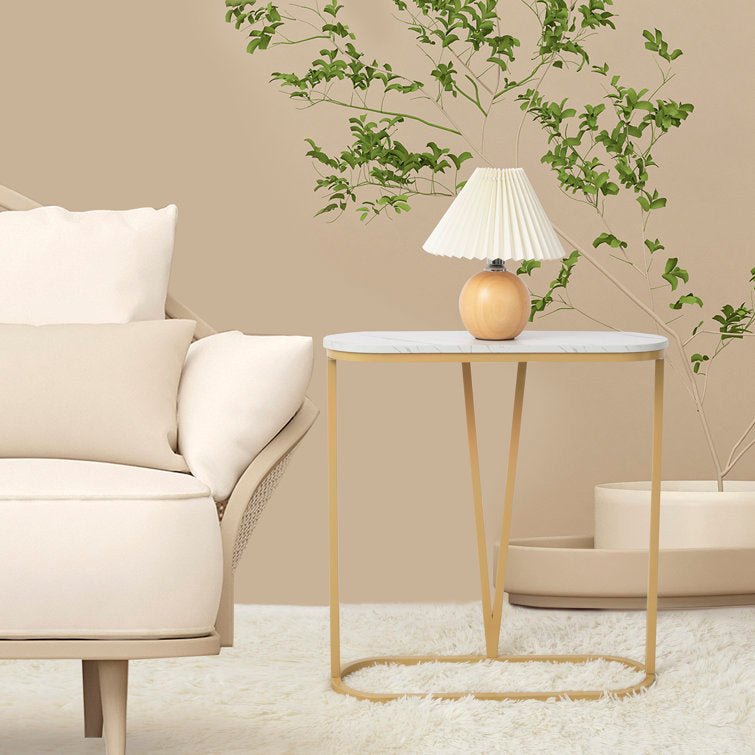 Hollow Bottom Faux Marble Narrow End Side Table - Decor Smart