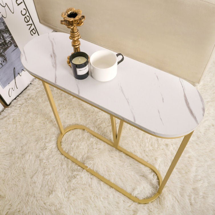 Hollow Bottom Faux Marble Narrow End Side Table - Decor Smart