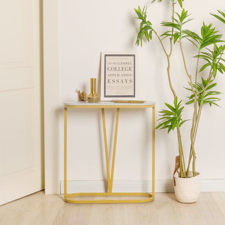 Hollow Bottom Faux Marble Narrow End Side Table - Decor Smart