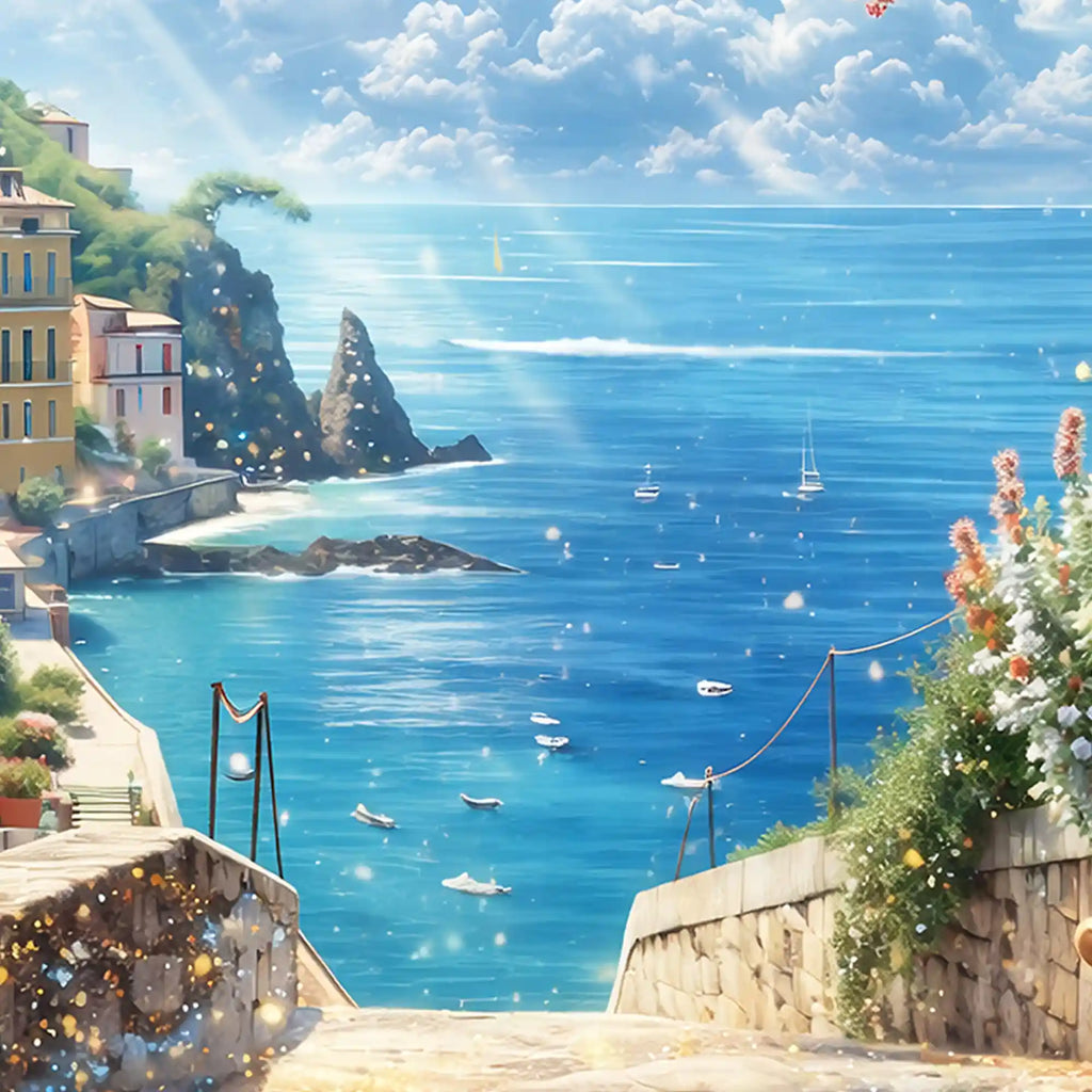 Home Décor Seaside Village Crystal Glass Wall Painting