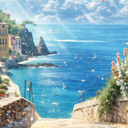 Home Décor Seaside Village Crystal Glass Wall Painting