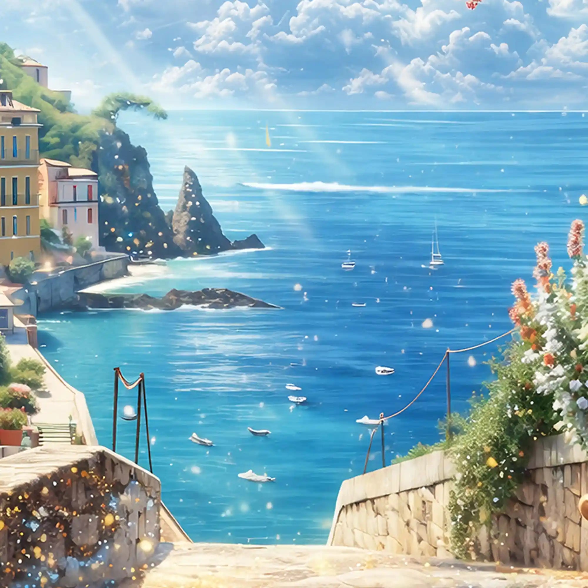 Home Décor Seaside Village Crystal Glass Wall Painting