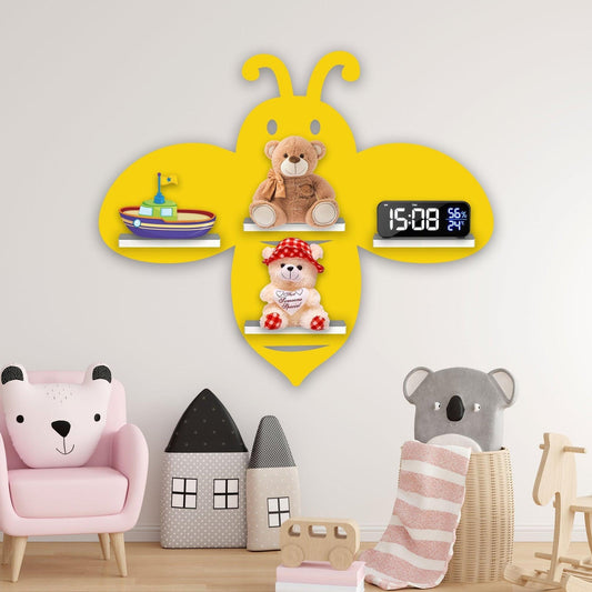 Honey Bee Wooden Wall Shelf LED Light Wall Shelf for Kids - Decor Smart