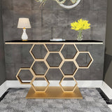 Honeycomb Motif Artistic Golden Finish Metal Console Table - Decor Smart