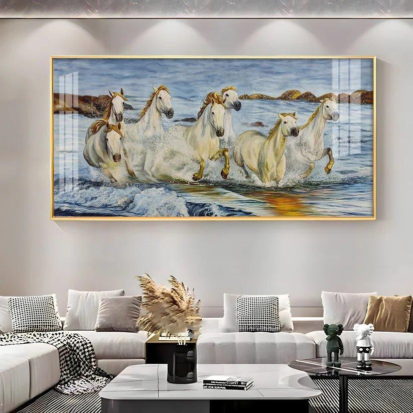 Horses Crossing River Premium Acrylic Floating Wall Painting - Decor Smart