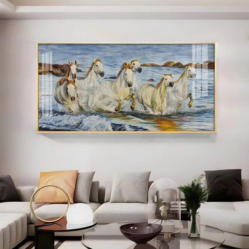 Horses Crossing River Premium Acrylic Floating Wall Painting - Decor Smart