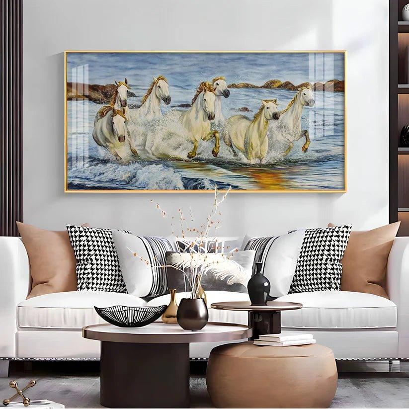 Horses Crossing River Premium Acrylic Floating Wall Painting - Decor Smart