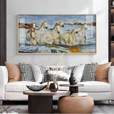 Horses Crossing River Premium Acrylic Floating Wall Painting - Decor Smart