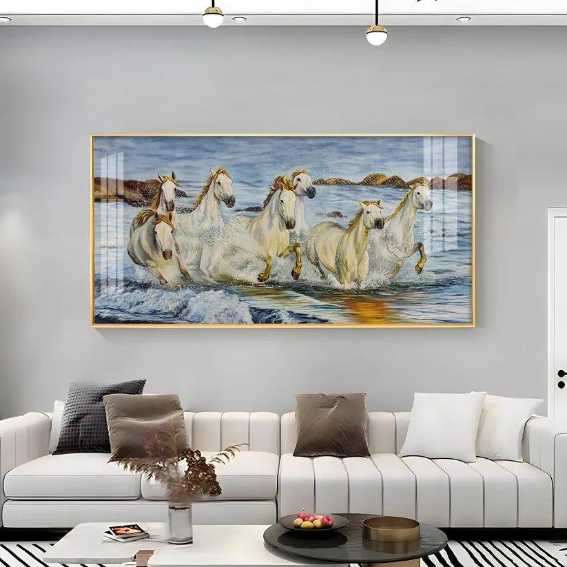 Horses Crossing River Premium Acrylic Floating Wall Painting - Decor Smart