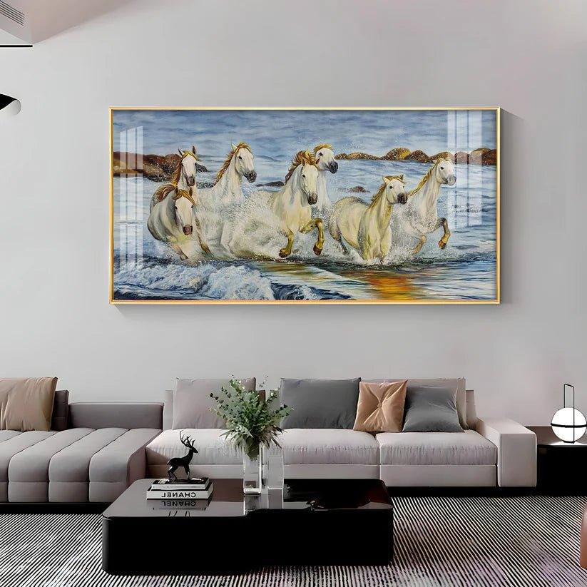 Horses Crossing River Premium Acrylic Floating Wall Painting - Decor Smart