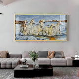 Horses Crossing River Premium Acrylic Floating Wall Painting - Decor Smart