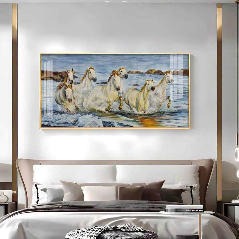 Horses Crossing River Premium Acrylic Floating Wall Painting - Decor Smart