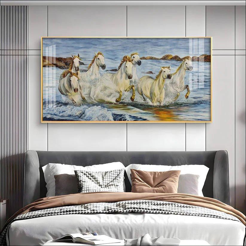 Horses Crossing River Premium Acrylic Floating Wall Painting - Decor Smart