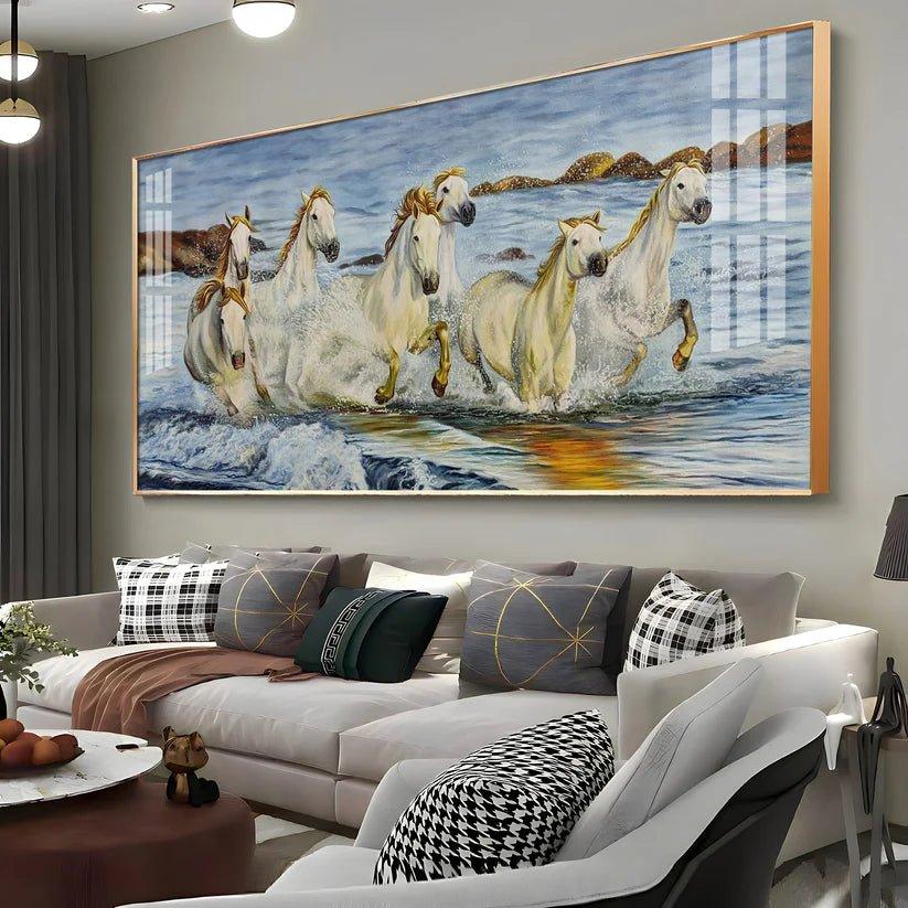 Horses Crossing River Premium Acrylic Floating Wall Painting - Decor Smart